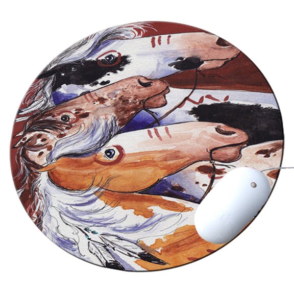 KuzmarK Round Mousepad / Hot Pad / Trivet - Pinto and Appaloosa Indian War Ponies Horse Art by Denise Every