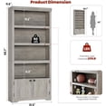 thumbnail image 2 of 5 Tier Bookshelf, 69" Tall Farmhouse Bookcase with 2 Doors & Adjustable Shelves - 31.5”w Open Display Storage Rack with Anti-Slip Design for Home Office, Balcony, Library, Study, Living Room, Gray, 2 of 6