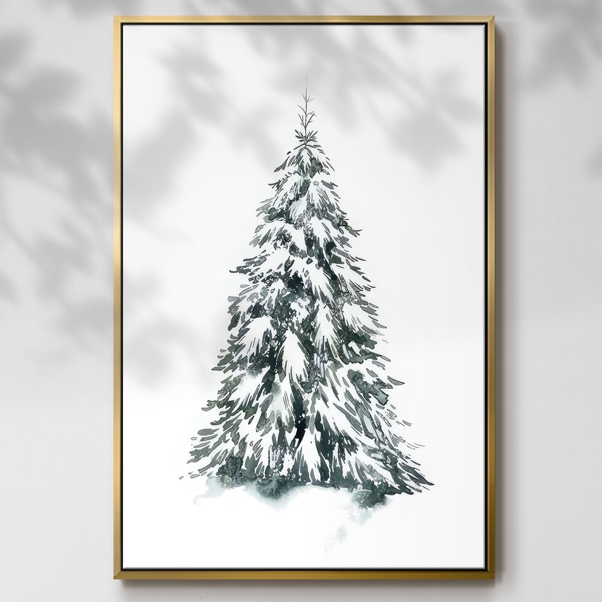 Blue Spruce II - Framed Gallery Wrapped Holiday Canvas - 17 x 25 - Gold Frame
