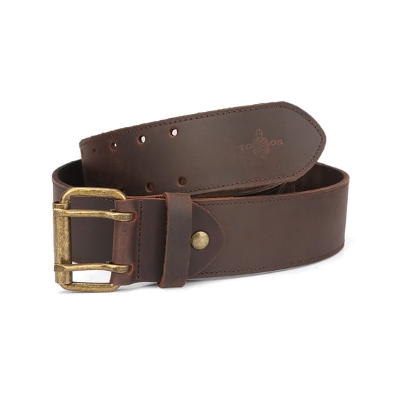 Tourbon 2 Inch Heavy Duty Genuine Leather Work Belt with Double Prong Steel Buckle 33-48 Inch Adjustable for Men Brown
