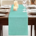 thumbnail image 3 of Turquoise Burlap Texture 48 Inch Table Runner, Farmhouse Vintage Aqua Farmhouse Dresser Scarf Cotton & Linen Tablerunner for Dining/Kitchen Island/Holiday Party Décor 13" x 48", 3 of 9