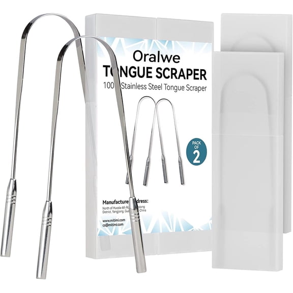 Tongue Scraper with Case - 2 Pack, Fights Bad Breath, 100% Stainless Steel