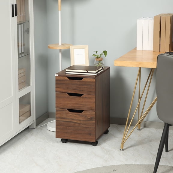 3 Drawer Mobile File Cabinet with Wheels for Small Office, Under Desk Storage Cabinet Black Wood Grain