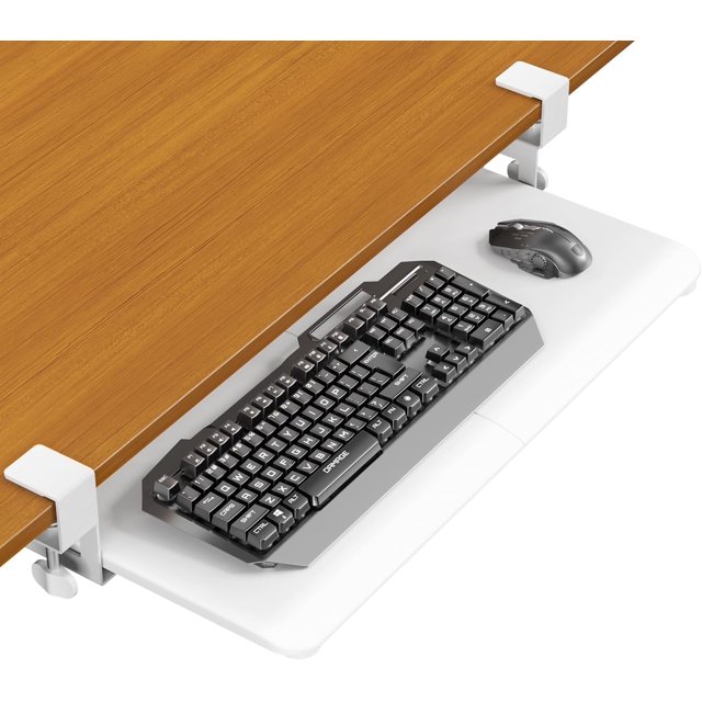 ERGOMAKER Keyboard Tray Under Desk, Adjustable Ergonomic Sliding Keyboard & Mouse Tray Slide Out Easy Assembly Width 25.6"*11.8" (65 * 30cm) Suitable for Office/Home/School (White)