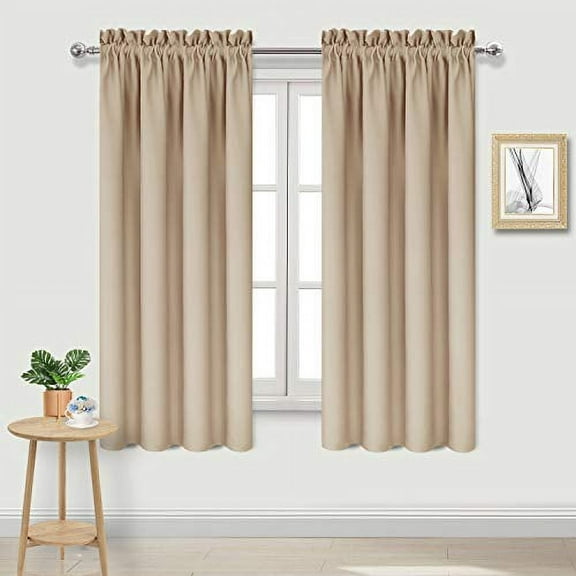 DWCN Beige Blackout Curtains for bedroom – Rod Pocket Thermal Insulated Energy Saving Drapes for Living Room and Kitchen, W 42 x L 63 Inch, 2 Panels