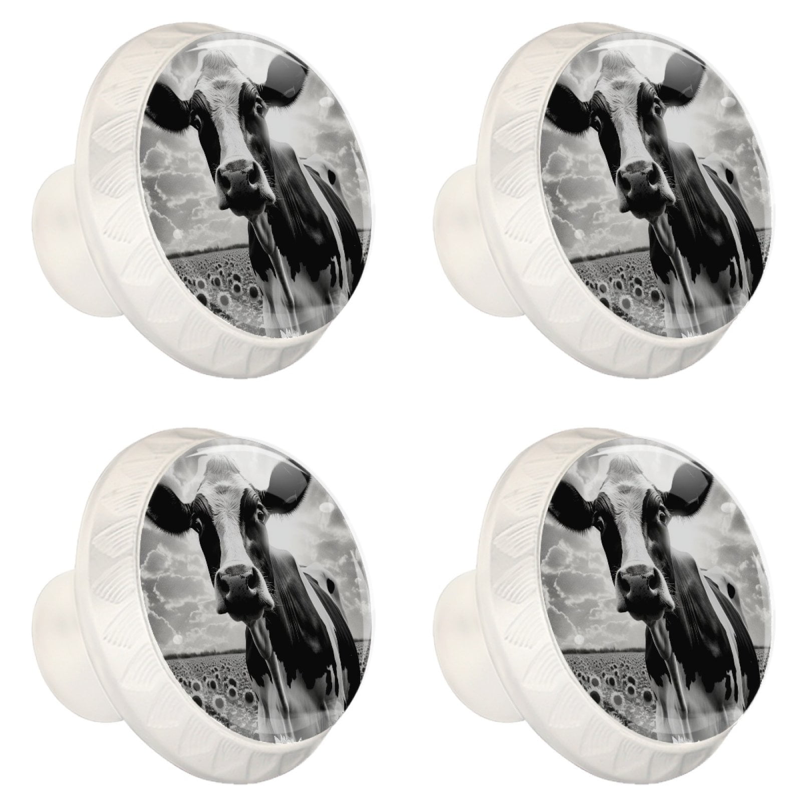 4 Pcs Cow and Sunflower Knobs for Kitchen Cabinet Cupboard Dresser Bookcase Drawer Pulls Handles Round Home Decor