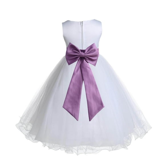 Ekidsbridal White Wisteria Tulle Rattail Edge Flower Girl Dress Christening Formal Evening Gown for Photoshoots 829T S