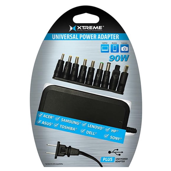 Xtreme Cables XCP2-1001-BLK Adaptateur Universel pour Ordinateur Portable de 90 Watts avec USB&44; Noir