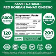 Zazzee USDA Organic Red Korean Panax Ginseng 1000 mg – Supports Energy & Focus – 20:1 Extract