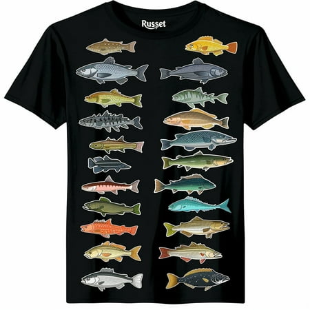 L Russet Realistic Fishes Black T Shirt for Women and Girls Tuna Carp Crappie Catfish Design White Orgul Style Fishing Shirt