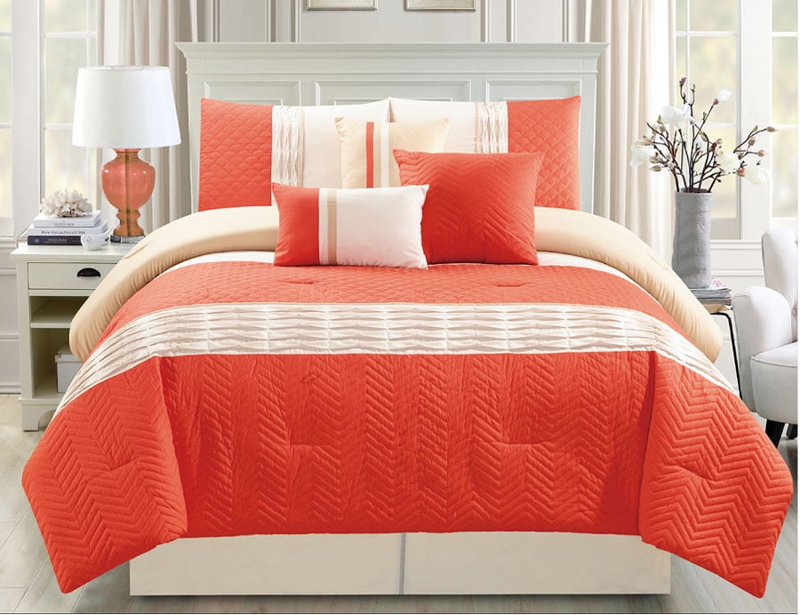 7 Piece Chevron Quilted Pleat Yellow Gray Comforter Set Walmart Com