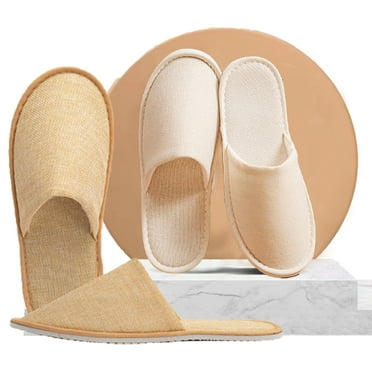 KYAIGUO 4PCS Disposable Slippers Non-slip Wear-Resistant Thickened Bottom Linen Spa Slippers Closed Toe House Slippers for Guests,Hotel,Guest,Travel