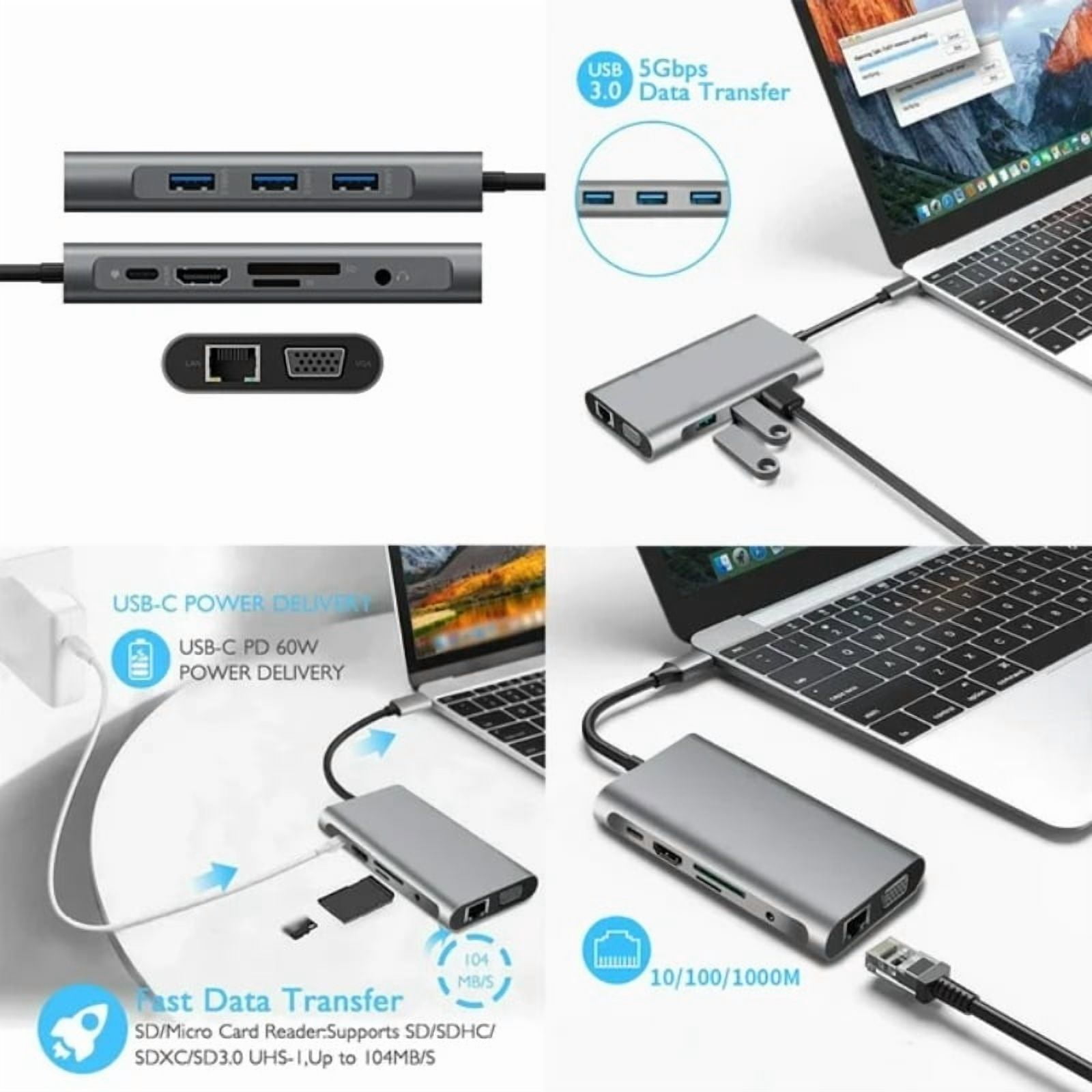 Type-C to RJ45/VGA/HD/HUB/PD/Audio Supports simultaneous display Ten-in-1 multi-function docking station