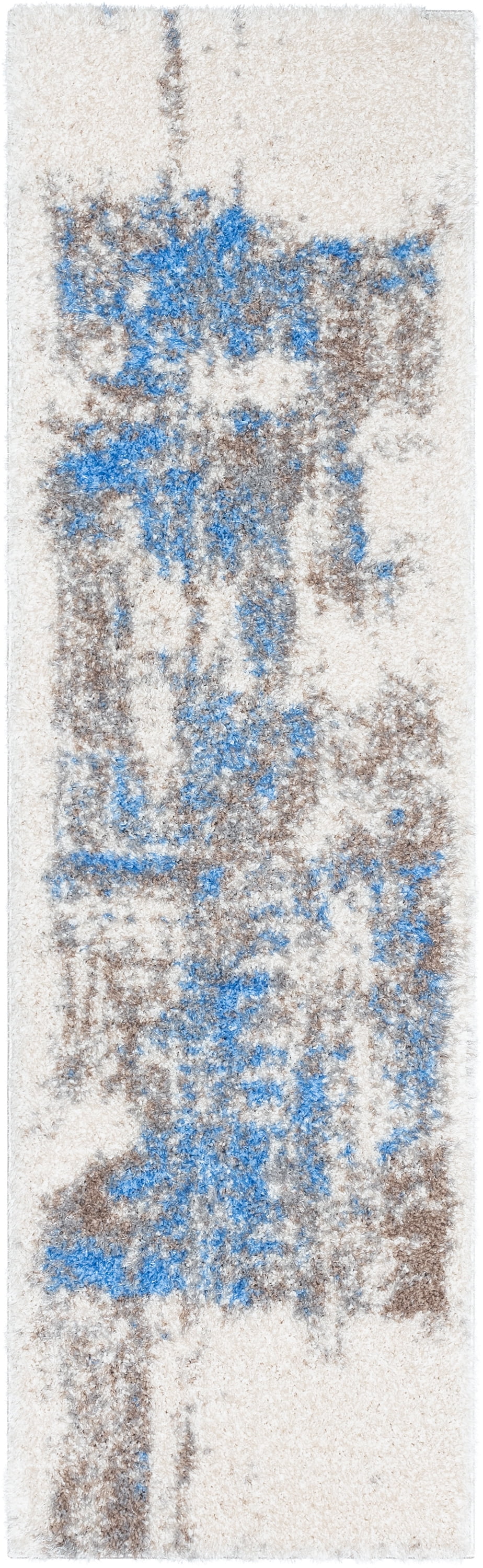 Well Woven Canyon Sariah Glam Shag Abstract Ivory Blue 2'3" x 7'3" Runner Rug