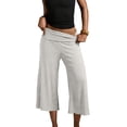 thumbnail image 5 of Gaucho Pants for Women Fold Over Flowy Capri Pants Wide Leg Low Rise Yoga Capris Foldover Cropped Leggings Summer, M, 5 of 6
