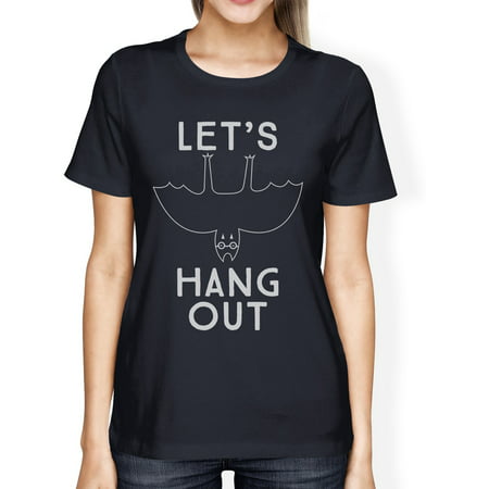 Let's Hang Out Bat T-Shirt Navy Cute Halloween Shirt For Women