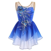 IBTOM CASTLE Women Ice Figure Skating Dress Ballet Dance Leotard Gymnastics Sequin Embroidery Gradient Chiffon Dress Dancewear S Royal Blue