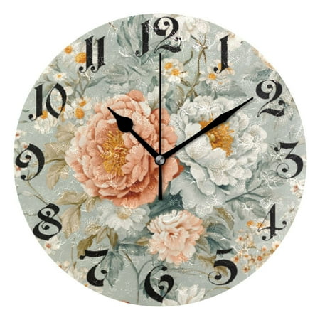 DEIARA Vintage Peony Floral Burgundy Butterfly Wall Clock 10 in Silent Mechanism Battery Operated