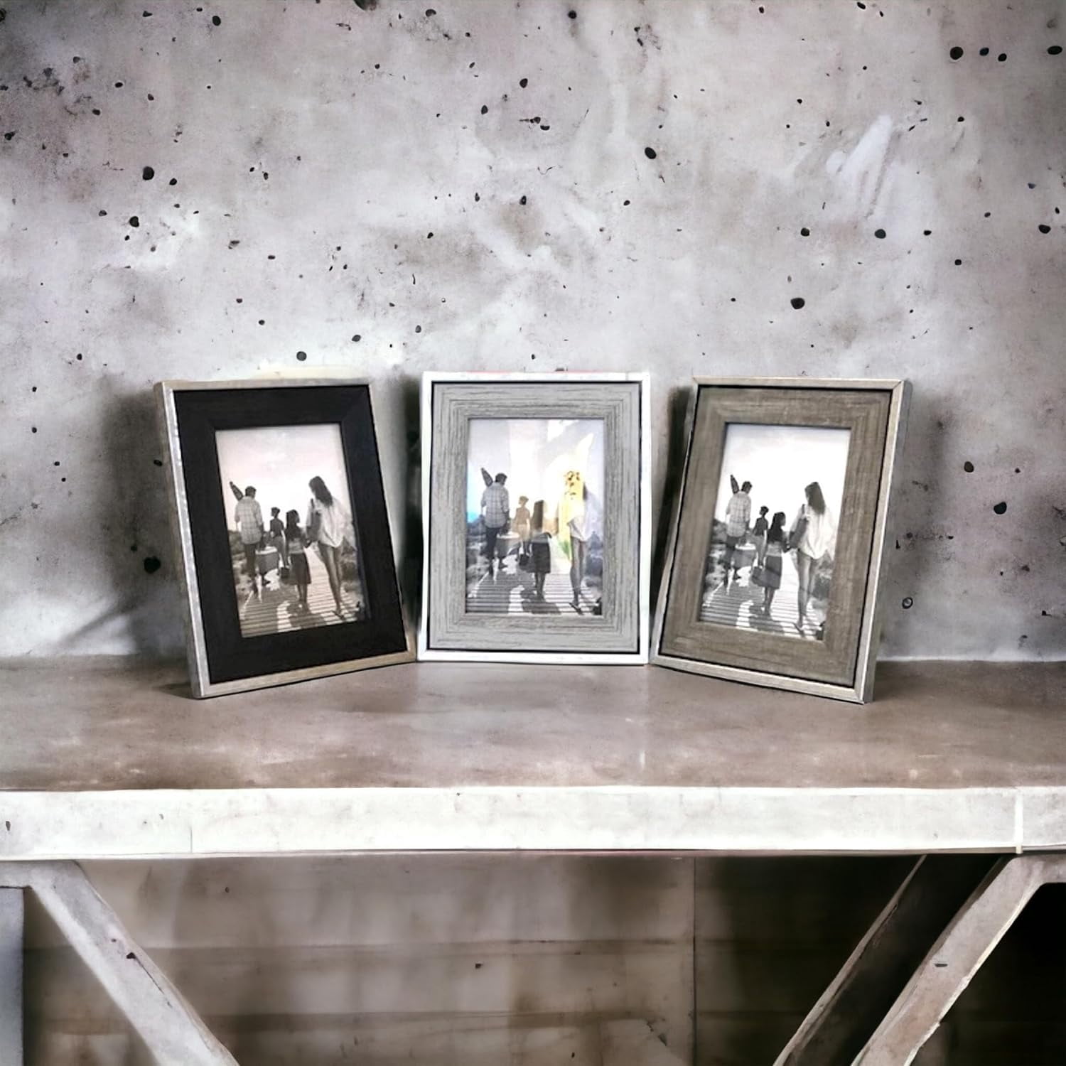 Tasse Verre 5x7" Rustic Picture Frames (3-Pack) Distressed Farmhouse Industrial Table Photo Frame
