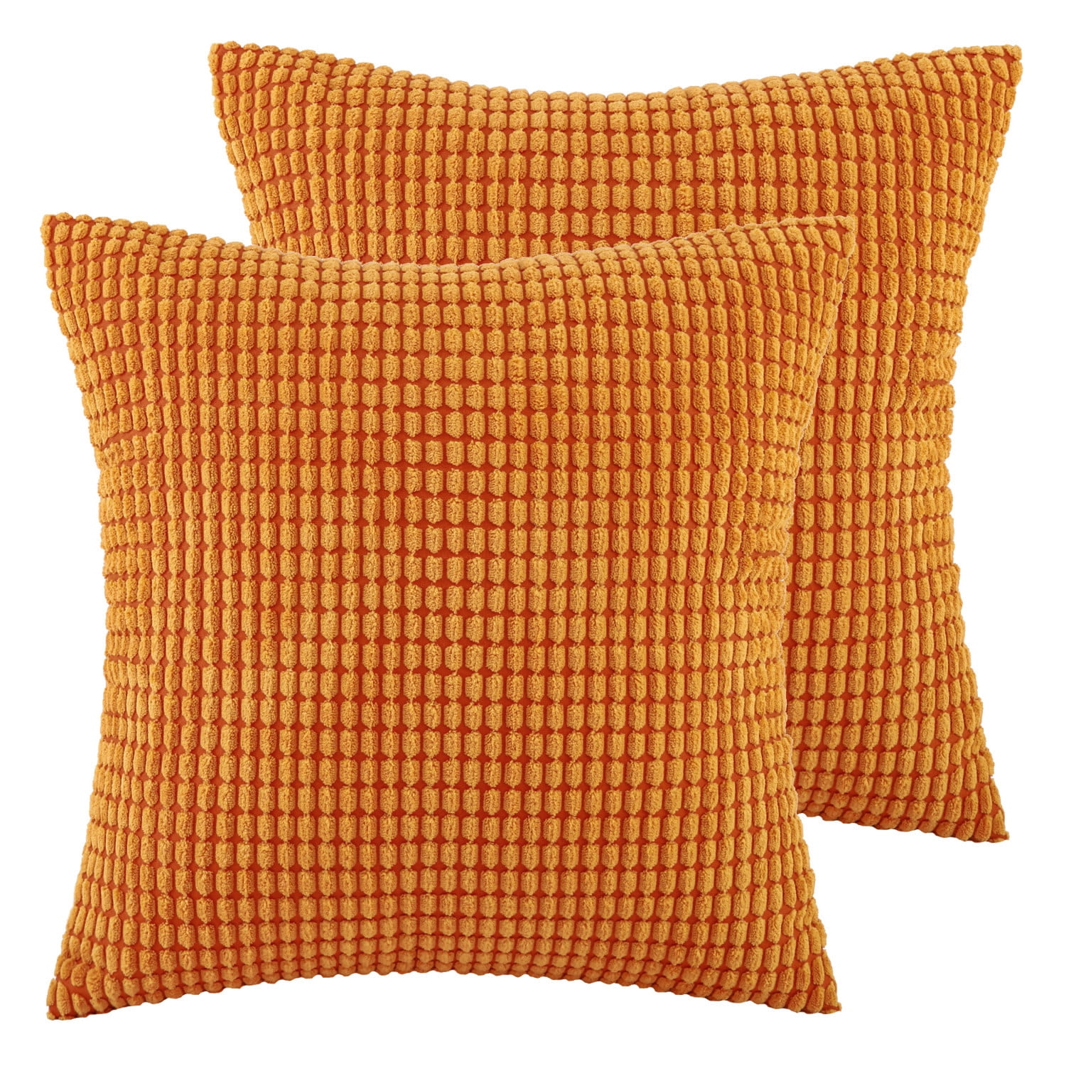 Soft Corduroy Corn Striped Velvet Series Decorative Throw Pillow, 20" x 20", Orange, 2 Pack