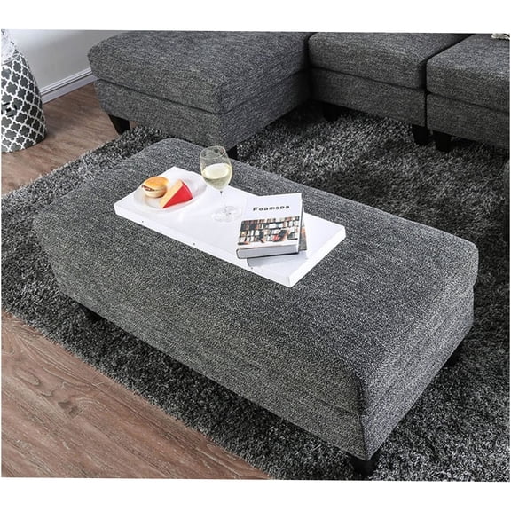 JERFIT Modern Gray Ottoman with Storage, Mid-Century Chenille Footrest Stool for Living Room