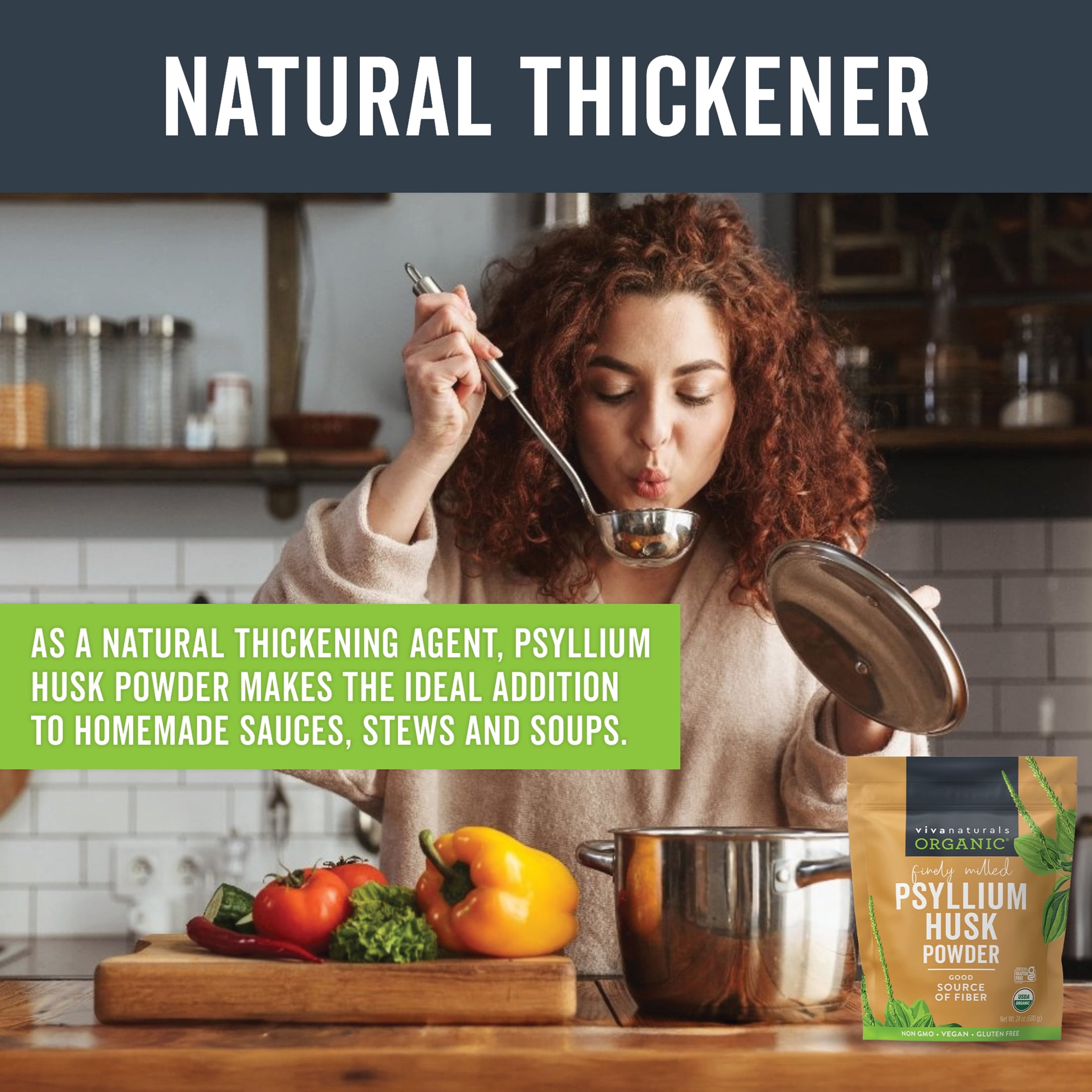 Viva Naturals Organic Psyllium Husk Powder, 24 oz-Finely Ground, Unflavored, Gluten-Free, Vegan, Keto and Paleo
