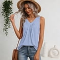 thumbnail image 4 of Kixjoy Womens Tank Tops Loose Fit V Neck Tank Tops Sleeveless Fashion Pleated Shirt Summer Floral Print Lounge Soft Tank Tops, Light Blue S, 4 of 6