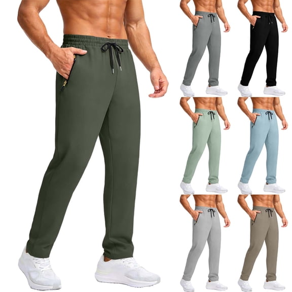 Jogging Bottoms Men Elastic Waist Sweatpants Straight Leg Trousers Stretch Casual Travel Pants with Zip Pockets Smart Plain Rugby Trouser Comfortable Fit Workwear