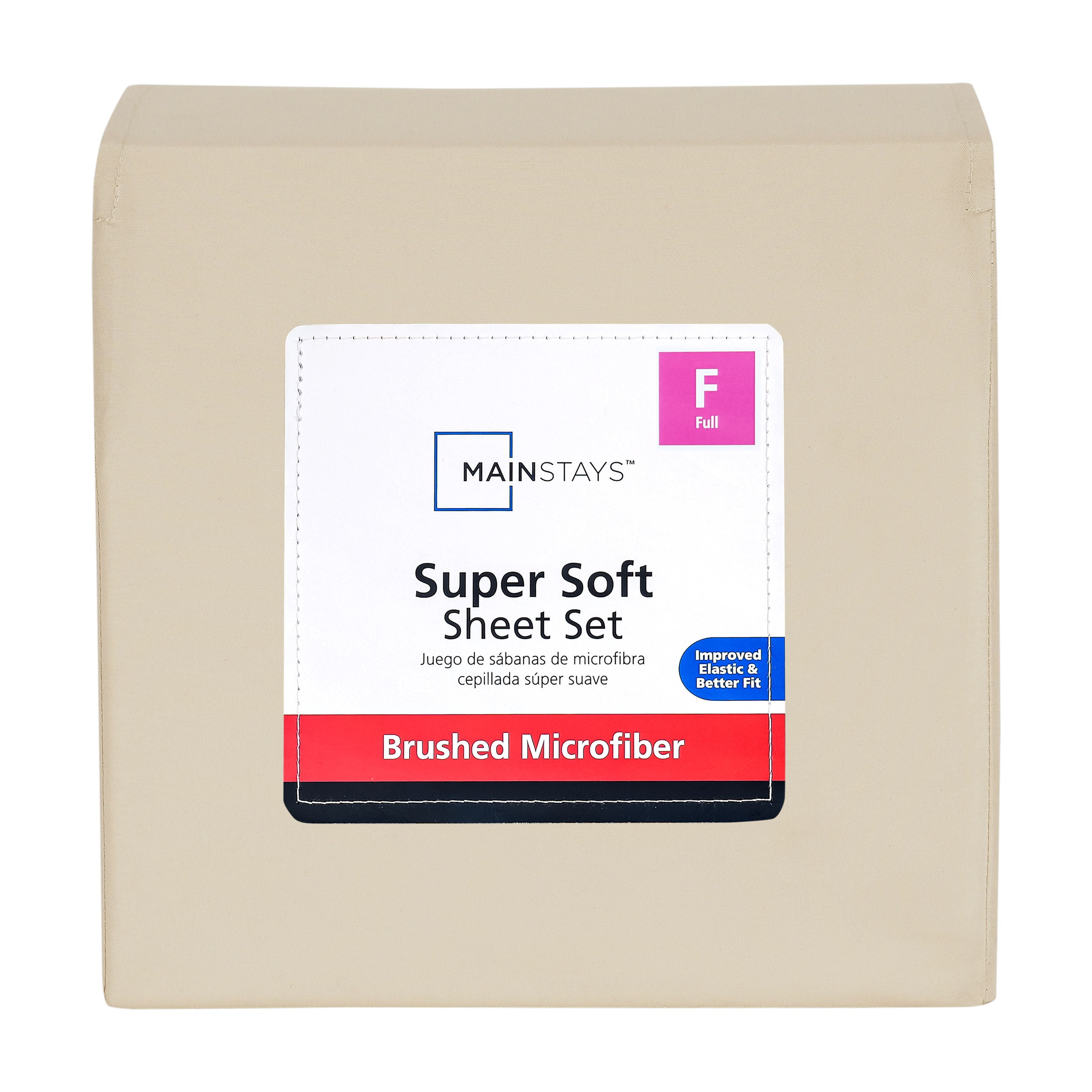 Mainstays Super Soft Brushed Microfiber Bed Sheet Set, Papyrus Beige, Full, 4 Piece
