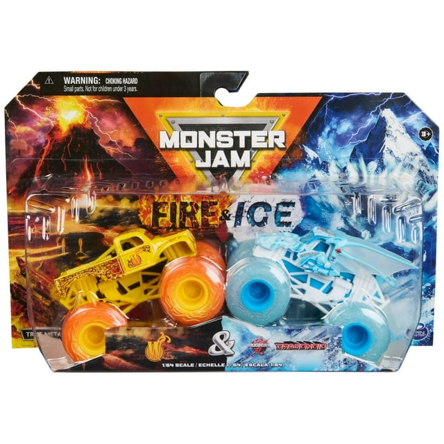 Toy Monster Jam Fire and Ice Monster Trucks, paquete de 2 unidades, 1:64