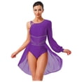 thumbnail image 1 of Ocealan Robe de Danse Lyrique pour Femmes Costume de Ballet Moderne Contemporain Jupe Justaucorps Fluide à Épaules Asymétriques Violet m, 1 of 6