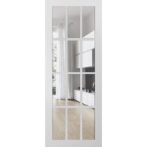 Slab Barn Door Panel Clear Glass 12 lites | Felicia 3355 Matte White | Sturdy Finished Doors | Pocket Closet Sliding -42" x 84"