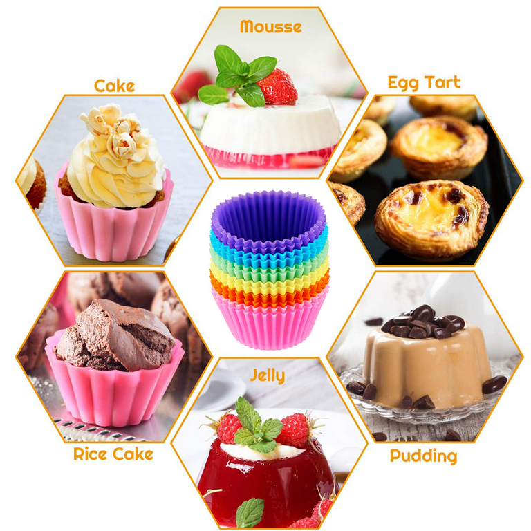   Basics Reusable Silicone Round Baking Cups, Muffin Liners,  Pack of 12, Multicolor: Home & Kitchen