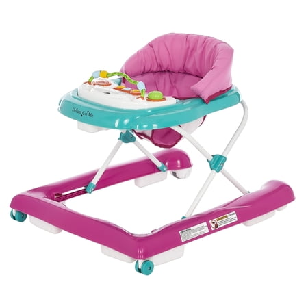 Dream On Me 2-in-1 Ava Baby Walker Easy Convertible Baby Walker Walk Behind Height Adjustable Seat Added Back Support Detachable-Toy Slate Teal Pink