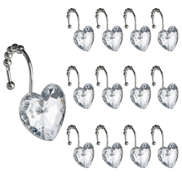Ganchos para cortinas de ducha Actpe decorativos en forma de corazón de cristal