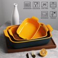 thumbnail image 2 of SWEEJAR Porcelain Bakeware Set for Cooking, 9.8 x 13 inch Ceramic Rectangular baking dish Lasagna Pans for Casserole Dish, Cake Dinner, Kitchen, Banquet and Daily Use (Blue&Yellow), 2 of 6
