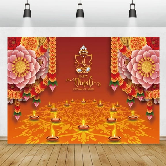 Red Flower Happy Diwali Festivals India Carnival Party Candles Poster Photographic Background Photo Backdrop Photostudio