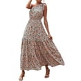 thumbnail image 3 of Seyurigaoka Women'sSummer Boho Long Dress, Floral Print One Shoulder Sleeveless Ruffle Hem Blouson Dress, 3 of 7