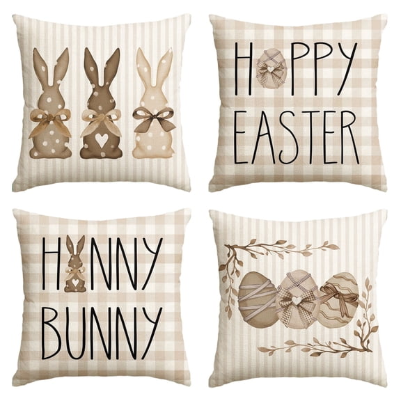 Sm:)e Easter Pillow Cover Set of 4- 18x18 Inch Polyester Decorative Cushions for Indoor & Outdoor