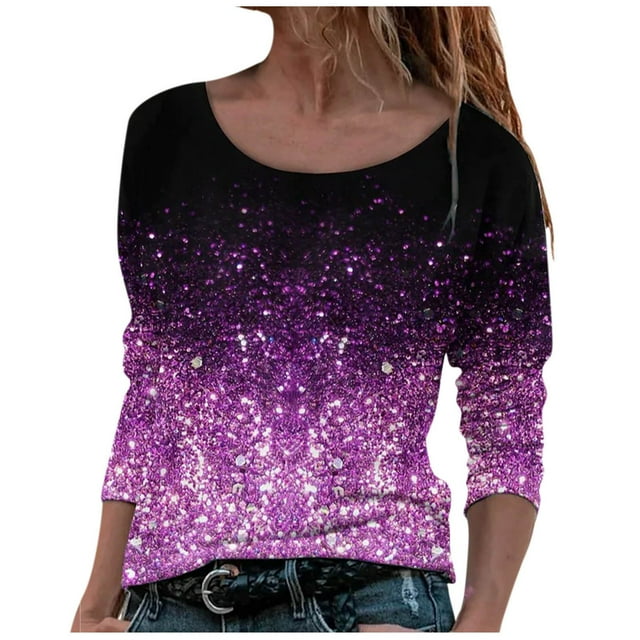 Women's Round Neck Long Sleeve Tops T Shirts Gradient Color Recreational Regular Fit Fall Casual Basic Tops (X-Large, Hot Pink 01)