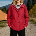 thumbnail image 4 of Plus Size Jackets for Women Casual Hooded Waterproof Regular Long Sleeve Solid Color Outdoor Hiking Drawstring Windbreaker with Pockets, 4 of 9