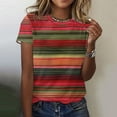 thumbnail image 2 of Women's Short Sleeve Crew Neck Tee Tops Stripe Color Block Casual T-Shirts Summer Clothes Blue,XL, 2 of 5