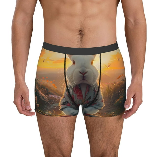 Kdxio Flower Meditating Rabbit Print Men's Mesh Boxer Briefs Cooling Breathable Sports Underwear Wide Waistband Boxer Briefs W/Fly-Small