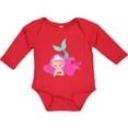 thumbnail image 3 of Inktastic Cute Mermaid, Pink Hair, Green Tail Girls Long Sleeve Baby Bodysuit, 3 of 5