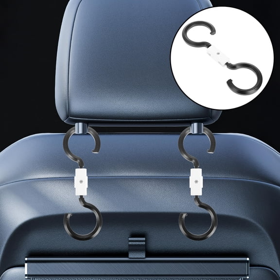 ETEREAUTY 2-Pack Adjustable Car Purse Hooks White Plastic Vehicle Backseat Organizer for Convenient Storage