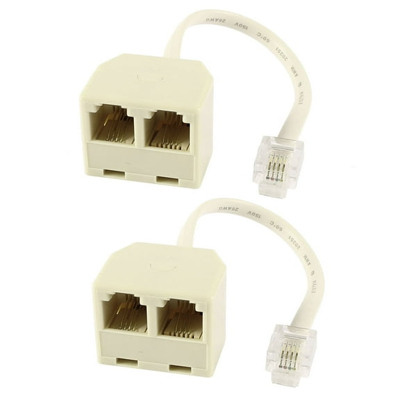 2 Pieces RJ11 6P4C US Male to 2x Female Converter Telephone Adapter Cables Beige