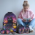 thumbnail image 2 of Bulopur Girls 17 Inch Backpack 4 in 1 Floral Black Cat Print School Bag with Lunch Box, Water Bottle Holder and Pencil Case for Kids, 2 of 8