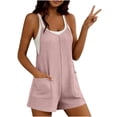 thumbnail image 6 of Rompers for Women Waffle Summer Casual Sleeveless Short Overalls Spaghetti Strap Shorts Jumpsuit with Pockets Pink, 6 of 9