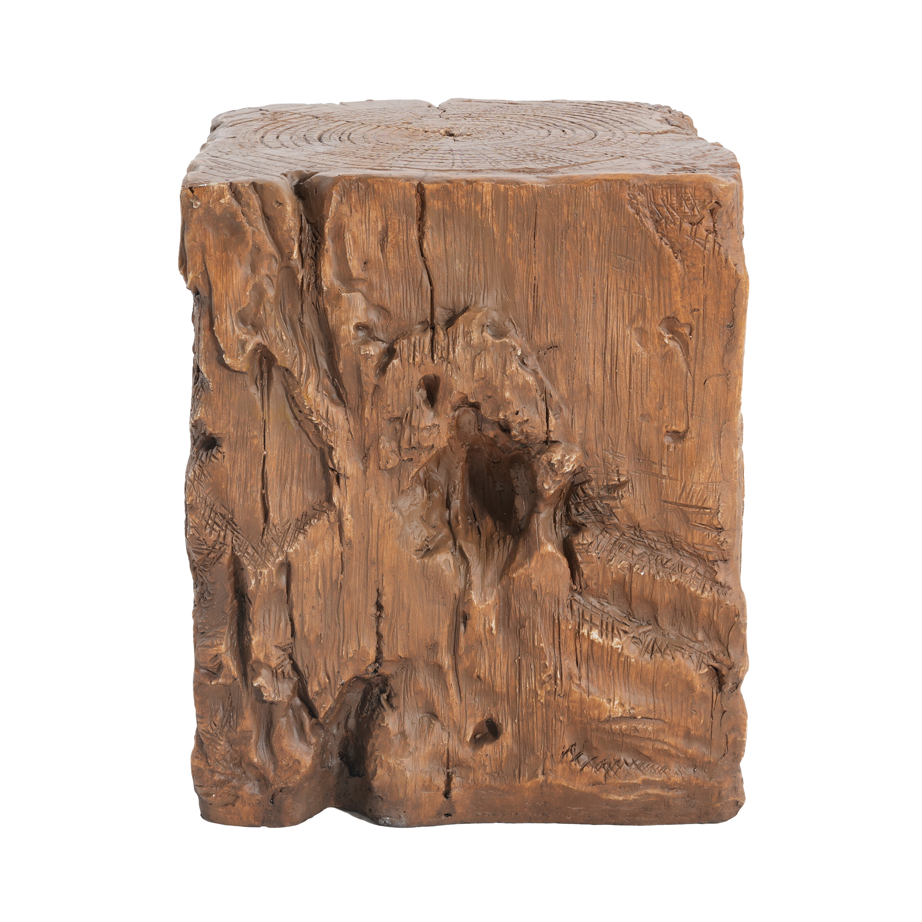 Stump Shape Indoor Outdoor Side Table for Garden Patio Deck, Brown