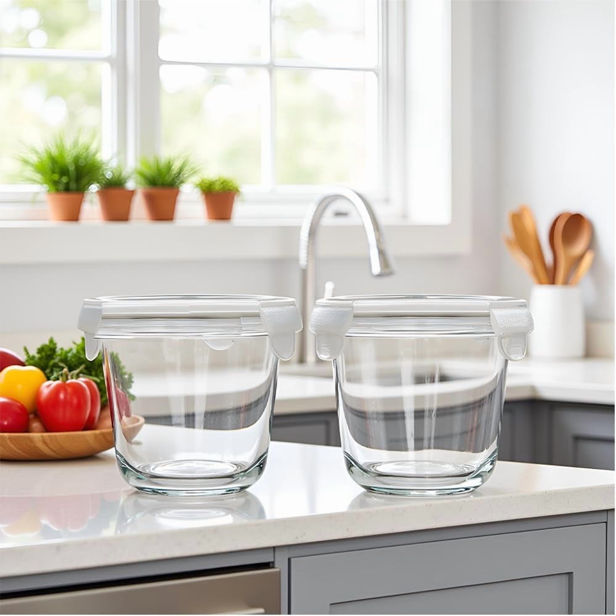 TT - 24 Oz Round Glass Food Storage Container, 3 Cup Round Glass Soup Container with Airtight Lids BPA free, Leak proof Borosilicate Storage bowls, Dishwasher Microwave Freezer Safe (2 Pack)